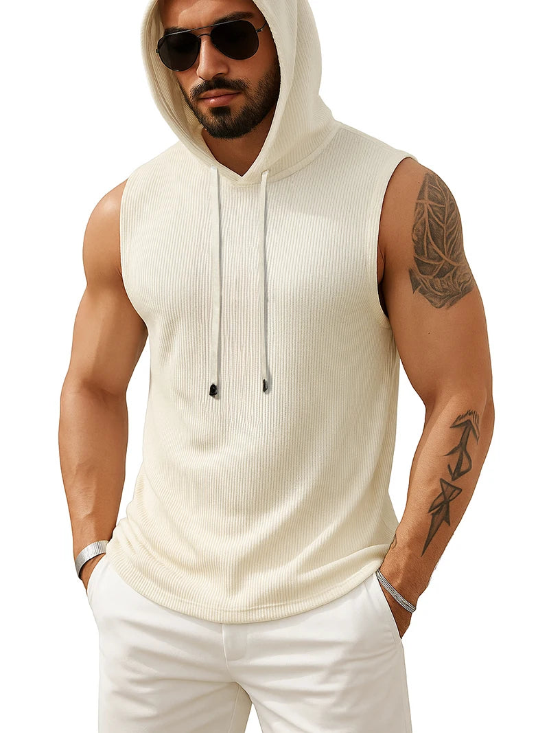 Sleeveless Hoodie Casual Muscle Fit Hooded Vest