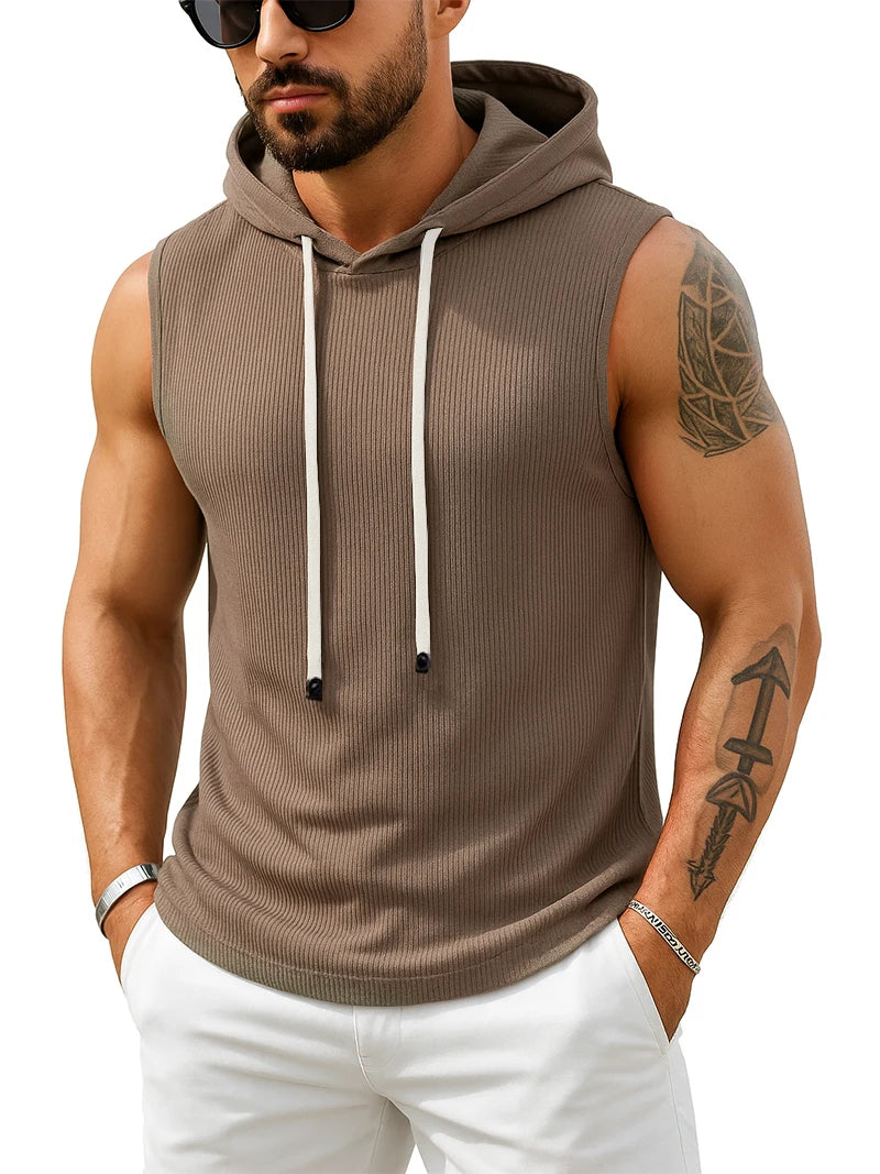 Sleeveless Hoodie Casual Muscle Fit Hooded Vest