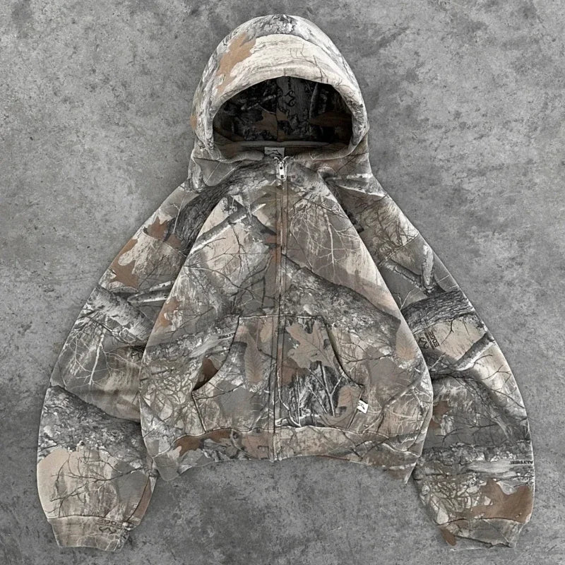 Retro Zip-Up Hoodie Sweatshirt for Men