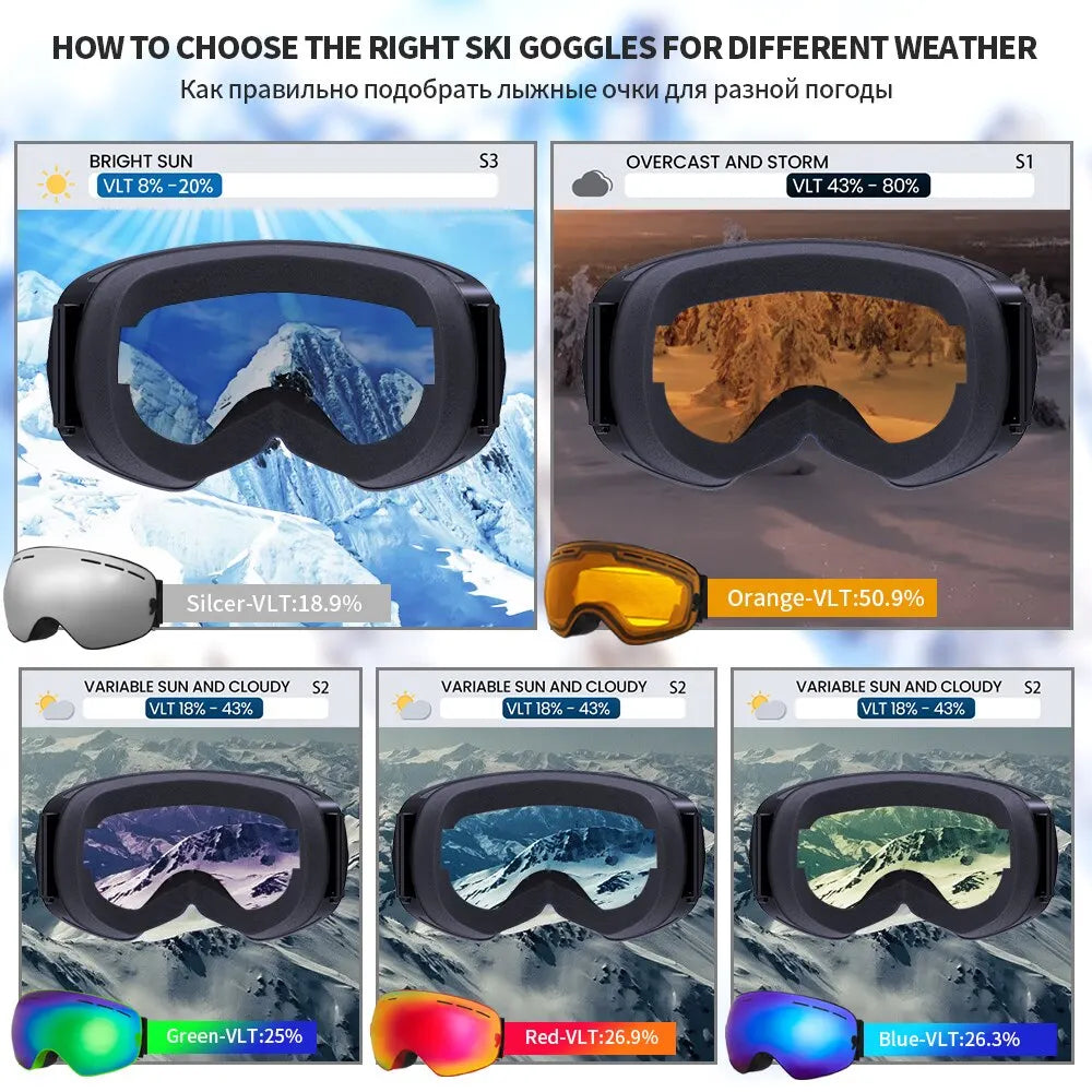 Anti-Fog Snow Goggles for Snowmobile and Winter Sports