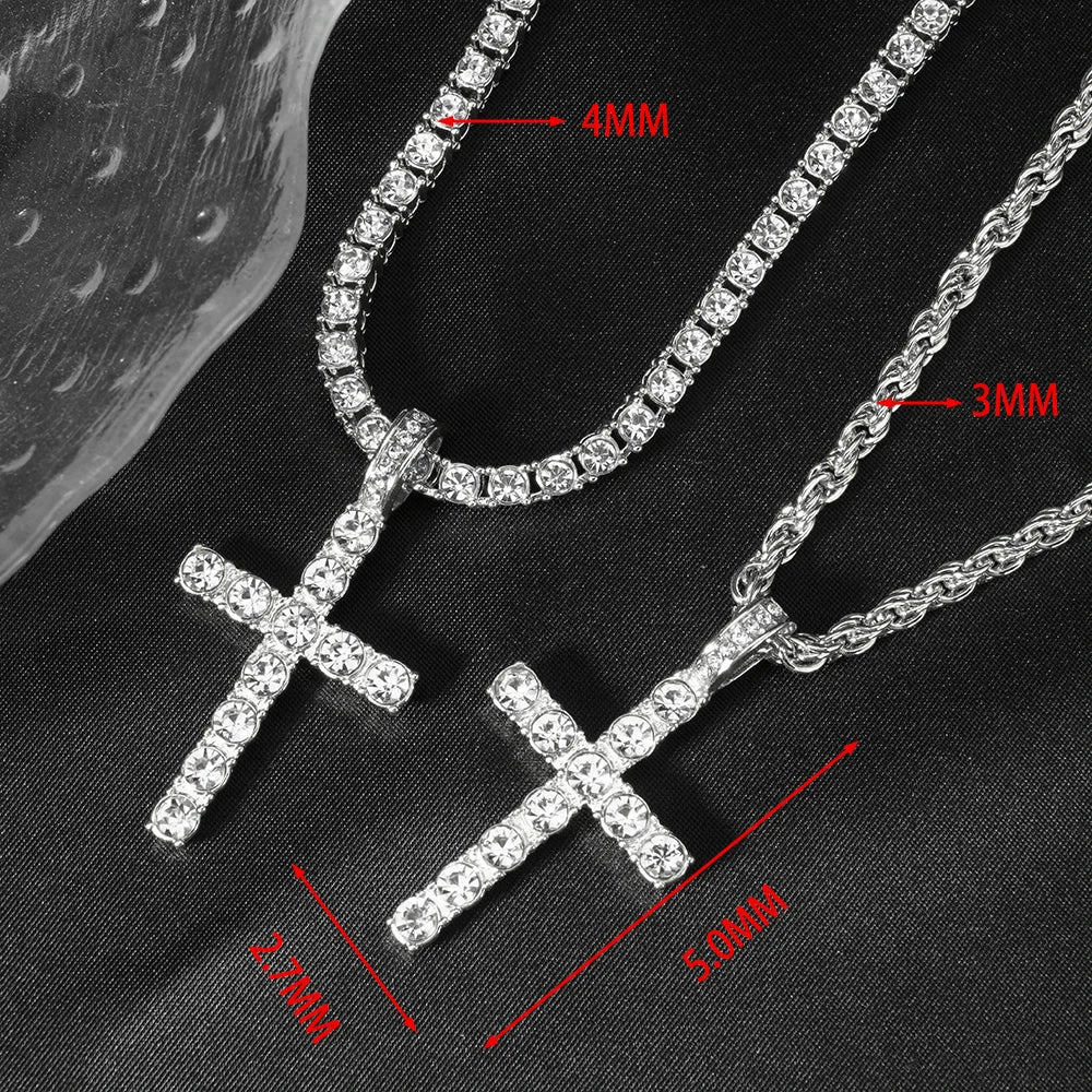 Hip Hop Iced Out Cross Pendant Necklace
