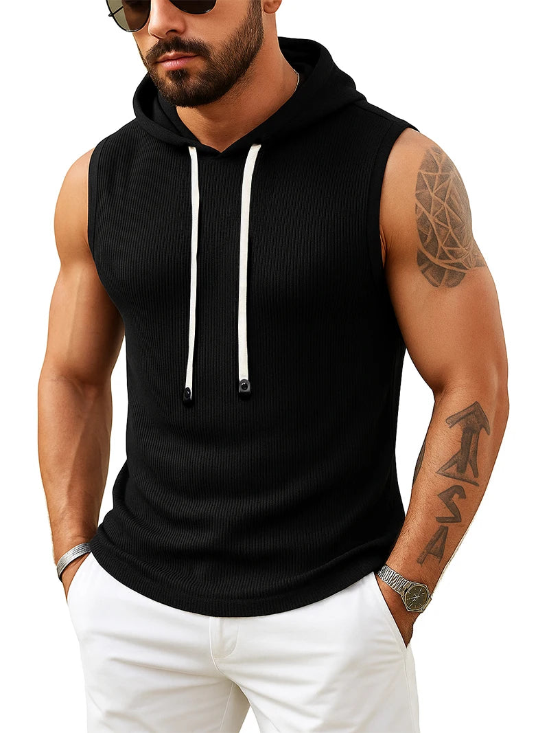 Sleeveless Hoodie Casual Muscle Fit Hooded Vest