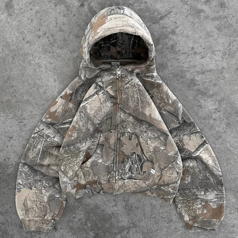 Retro Zip-Up Hoodie Sweatshirt for Men